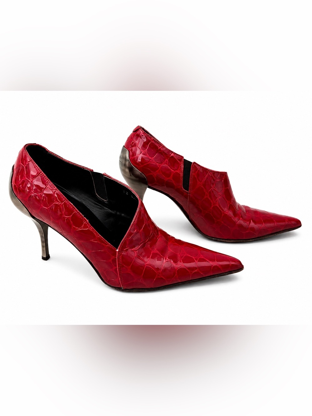 Vintage Donald J Pliner Red Croc Embossed Pointed Toe Heels Made in Italy Size 9